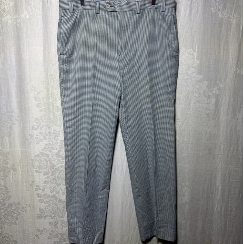 Ralph Lauren LRL Pants 38x32 Blue Gingham Straight Leg Cotton